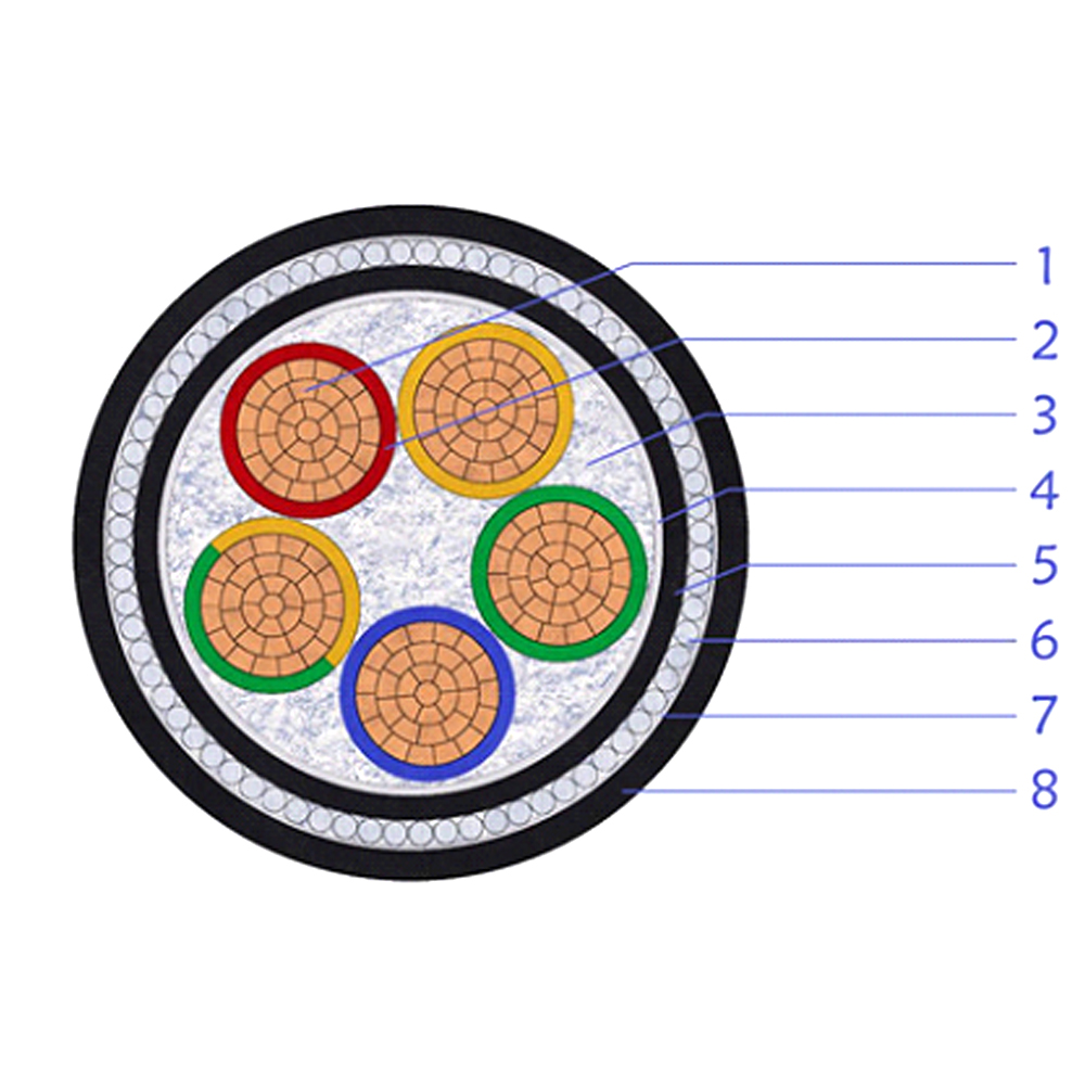 Cable de alimentación blindado Cu/XLPE/PVC/SWA/PVC (2–5 núcleos, 0,6/1 kV)